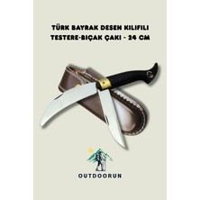 Outdoorun Türk Bayrak Desen Kılıflı Testere-Bıçak Çakı – 24 cm