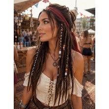Yasemin Kaplan Geçici Rasta Tak Çıkar 8 Adet Açık Kestane Boncuklu Festival Saçı Jack Sparrow Tarzı