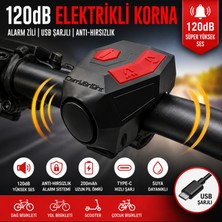 Triline 120 Db USB Şarjlı Bisiklet Kornası Alarm Zili Anti Hırsızlık Elektrikli Korna Scooter