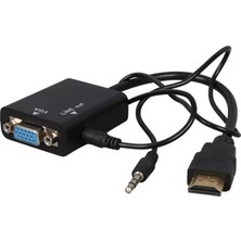 Powermaster PM-32015 Siyah 3.5mm Ses Destekli HDMI To Vga+Audio Dönüştürücü Adaptör