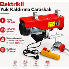 Badem10 (20 Metre) Elektrikli Vinç 600/1200 kg Caraskal Kumandalı Halatlı Yük Kaldırma Makinesi 1800 W