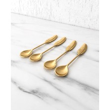 Marys Concept 4'lü Set Tüy Detaylı Gold & Gümüş Çay Şeker Sunum Kaşığı