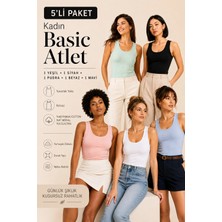 Loule Kadın 5 Adet Pamuklu & Modal Kalın Askılı Esnek Basic Atlet - 5'li Avantaj Paketi