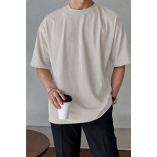 Guaraz Erkek Oversize Bisiklet Yaka %100 Pamuk Düz Basic Yazlık T-Shirt