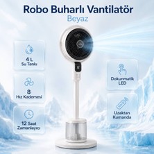 Robo Türkiye Roboturkiye - 4l Su Tankli 12 Saat Zamanlayicili Dokunmatik LED - Buharli Kule Tipi Vantilator - Beyaz
