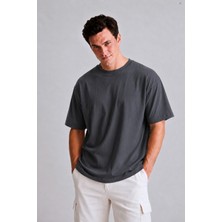 Guaraz Erkek Oversize Bisiklet Yaka %100 Pamuk Düz Basic Yazlık T-Shirt