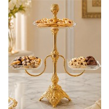 Raşha Collection Gold Osmanlı Motifli 3 Katlı Cam Sunumluk – Kurabiyelik, Lokumluk, Çerezlik ve Ikramlık Standı