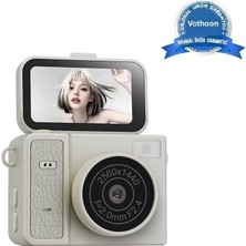 Magicool 2k Mini Dijital Retro Video Kamera Flaşlı Dijital Vlog Mini Fotoğraf Makinesi Türkçe Menü Bej