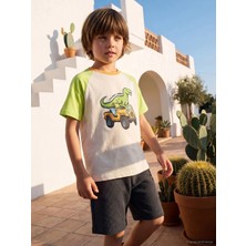 LC Waikiki Yeni Sezon Lcw Kids Beyaz Baskılı Erkek Çocuk Tişört Takım
