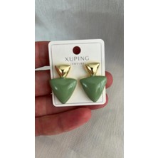 Zrn Accesories Xuping Gold Renk Geometrik Yeşil Küpe – Modern Tasarım Kadın Küpe, Şık ve Zarif Model