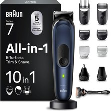 Braun Giyotin Seti 7,10'u 1 Arada Çoklu Bakım,sakal Kesme Makinesi, Burun Kılı Kesme Makinesi,yüz,baş ve Vücut Için Saç Kesme Makinesi, 100 Dak. Pil, 14 Uzunlukta (3-21 Mm), Su Geçirmez, MGK7410, Mavi
