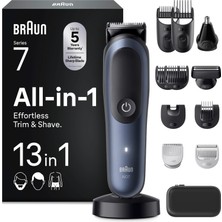 Braun Multigroom All-In-One 7, 13'ü 1 Arada Düzeltme Seti 7, AIO7565, Mavi - Sakal Kesme Makinesi, Burun Kılı Kesme Makinesi,yüz,baş ve Vücut Içinsaç Kesme Makinesi, 14 Boy, 120 Min. Pil, Su Geçirmez