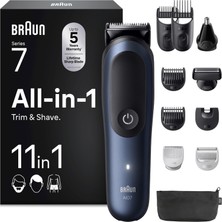 Braun Hepsi Bir Arada Giyotin Seti 7, 11'i 1 Arada Çoklu Bakım, Sakal Kesme Makinesi, Burun Kılı Kesme Makinesi, Yüz, Baş ve Vücut Için 120 Dakikalık Pil,14 Uzunluk (0,1-21 MM),AIO7540, Mavi