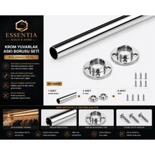ESBH Krom Yuvarlak Askı Borusu Flanşlı Set 37,5 cm – Paslanmaz Metal Gardırop ve Dolap Içi Askılık Sistemi