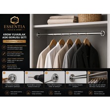 ESBH Krom Yuvarlak Askı Borusu Flanşlı Set 99 cm – Paslanmaz Metal Gardırop ve Dolap Içi Askılık Sistemi