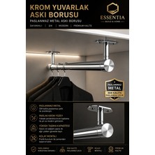 ESBH Krom Yuvarlak Askı Borusu Seti 91 cm – Paslanmaz Metal Dolap Içi Elbise Askılık Sistemi