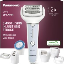 Panasonic ES-EY90 Kadın Islak/kuru Epilatörü, 60 Cımbızlı Çift Disk, 90° Dönebilen Başlık, 3 Hız ve LED Işık, 30 Dk. Operasyon, Kablosuz, Epilasyon, Tıraş ve Ayak Bakım Başlığı