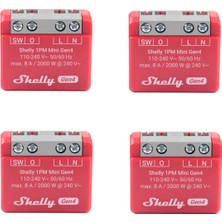 Shelly 1pm Mini Gen4, Wifi Destekli Akıllı Röle Anahtarı, 1 Kanal, 8A, Güç Ölçümü, Ev Otomasyonu, Hub Gerekmez, Alexa, Apple Homekit ve Google Home, Zigbee ve Matter (4'lü Paket)