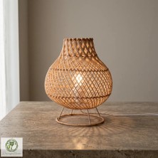 Renesse Home Ruwa El Yapımı Rattan Masa Lambası – Doğal Rattan Abajur Bohem Dekoratif Gece Lambası