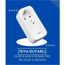 Zenvia Znv Isıya Duyarlı Devre ve Akım Korumalı Duvar Tekli Anahtarlı Priz Fiş 16A/250V 750 ZNV2029
