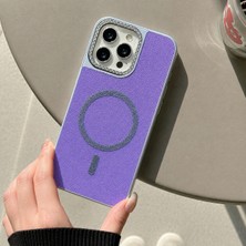 Edelfu iPhone 16 Pro Max Uyumlu - Simli Magsafeli Kamera Çevresi Taşlı Yanları Silikon Kılıf