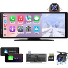 Carpuride Carpurıde Kablosuz Carplay ve Araç Kameralı Android Auto - 10,26" Hd IPS Araç Dokunmatik Ekranı, 4K Ön ve 1080P Arka Kamera, Döngü Kayıt, Bluetooth Ses, Ayna Bağlantısı, Gps, Siri