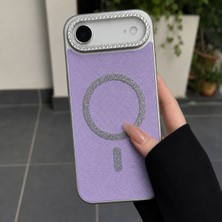 Edelfu iPhone 17 Air Uyumlu - Simli Magsafeli Kamera Çevresi Taşlı Yanları Silikon Kılıf