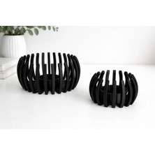 Lunera Accessories 2’li Siyah Kafes Mumluk Seti | Modern Dekoratif LED & Tealight Mumluk