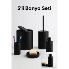 TKÇ Siyah 5’li Banyo Seti – Çöp Kovası, Tuvalet Fırçası, Sabunluk ve Aksesuarlar