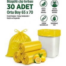 Liva Ambalaj Polmix Büzgülü Çöp Torbası Orta Boy 55X60 cm - 3 Rulo - Limon Kokulu Sızdırmaz