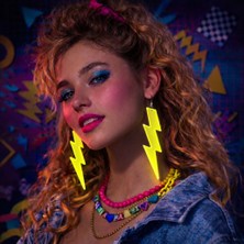 Hace Bazaar 80’ler 90&amp;#39;lar Retro Neon Sarı Şimşek Küpe 10 cm