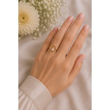 Belasso Vıp Kadın Altın Renk Mineli  Daire Model Minimal Yüzük