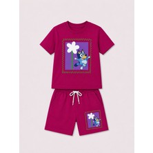 Yiğit Butik Kız Çocuk Karakter Baskılı Şortlu Takım Kısa Kollu Yazlık Ikili Takım