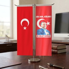 Punto Dizayn Recep Tayyip Erdoğan ve Türk Bayrağı Kırlangıç T tipi Masa Bayrak Takımı