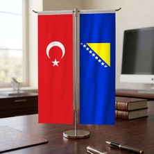 Punto Dizayn Bosna Hersek ve Türk Bayrağı Kırlangıç T tipi Masa Bayrak Takımı