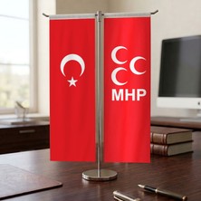 Punto Dizayn MHP ve Türk Bayrağı Kırlangıç T tipi Masa Bayrak Takımı