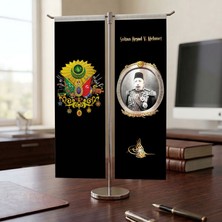 Punto Dizayn Osmanlı Arması ve Sultan Reşad V. Mehmet Bayrağı Kırlangıç T tipi Masa Bayrak Takımı