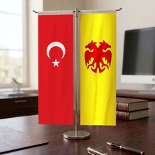 Punto Dizayn Selahaddin Eyyubi ve Türk Bayrağı Kırlangıç T tipi Masa Bayrak Takımı