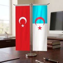 Punto Dizayn Suriye Türkmenleri ve Türk Bayrağı Kırlangıç T tipi Masa Bayrak Takımı
