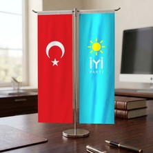 Punto Dizayn İyi Parti ve Türk Bayrağı Kırlangıç T tipi Masa Bayrak Takımı