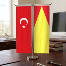 Punto Dizayn Babür İmparatorluğu ve Türk Bayrağı Kırlangıç T tipi Masa Bayrak Takımı