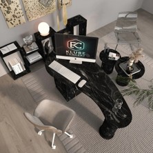 Klubeconcept Athena Siyah Mermer Desenli Yönetici Çalışma Masası Takımı – %100 Mdf Modern Ofis Masası