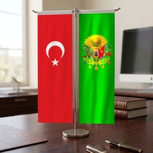 Punto Dizayn Yeşil Osmanlı Arması ve Türk Bayrağı Kırlangıç T tipi Masa Bayrak Takımı