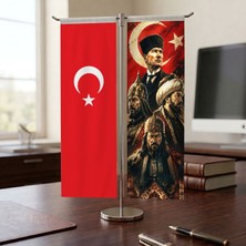 Punto Dizayn Türk Liderleri ve Türk Bayrağı Kırlangıç T tipi Masa Bayrak Takımı
