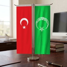 Punto Dizayn Kelime-I Tevhid - Ay Yıldız ve Türk Bayrağı Kırlangıç T tipi Masa Bayrak Takımı