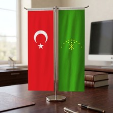 Punto Dizayn Adige Çerkes ve Türk Bayrağı Kırlangıç T tipi Masa Bayrak Takımı