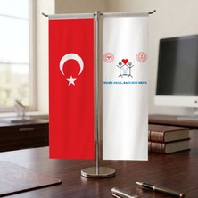 Punto Dizayn Temiz Okul Sağlıklı Okul ve Türk Bayrağı Kırlangıç T tipi Masa Bayrak Takımı