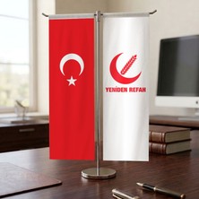 Punto Dizayn Yeniden Refah Partisi ve Türk Bayrağı Kırlangıç T tipi Masa Bayrak Takımı