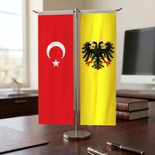 Punto Dizayn Kutsal Roma Germen İmparatorluğu ve Türk Bayrağı Kırlangıç T tipi Masa Bayrak Takımı