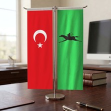 Punto Dizayn Avar İmparatorluğu ve Türkiye Bayrağı Kırlangıç T tipi Masa Bayrak Takımı